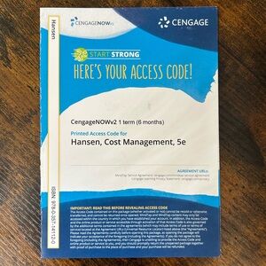 CNOWv2 for Hansen/Mowen/Heitger's Cost Management, 1 term Printed Access Card